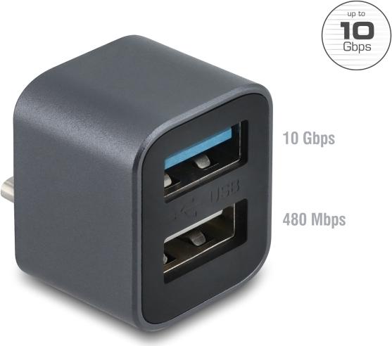 Delock Mini USB Hub USB Type-C™ Stecker zu 1 x USB 10 Gbps USB Typ-A und 1 x USB 2.0 Typ-A (64359)