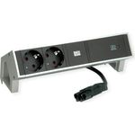 Bachmann DESK2 Steckdosenleiste INOX mit erhöhtem Berührungsschutz 2xSchutzkontaktsteckdosen schwarz 1xUSB C 60W Charger Zuleitung 0,2m H05VV-F3G1,5mm² schwarz mit GST18i3 Stecker inkl. Haltewinkel Logo verpackt im Karton (902.903)