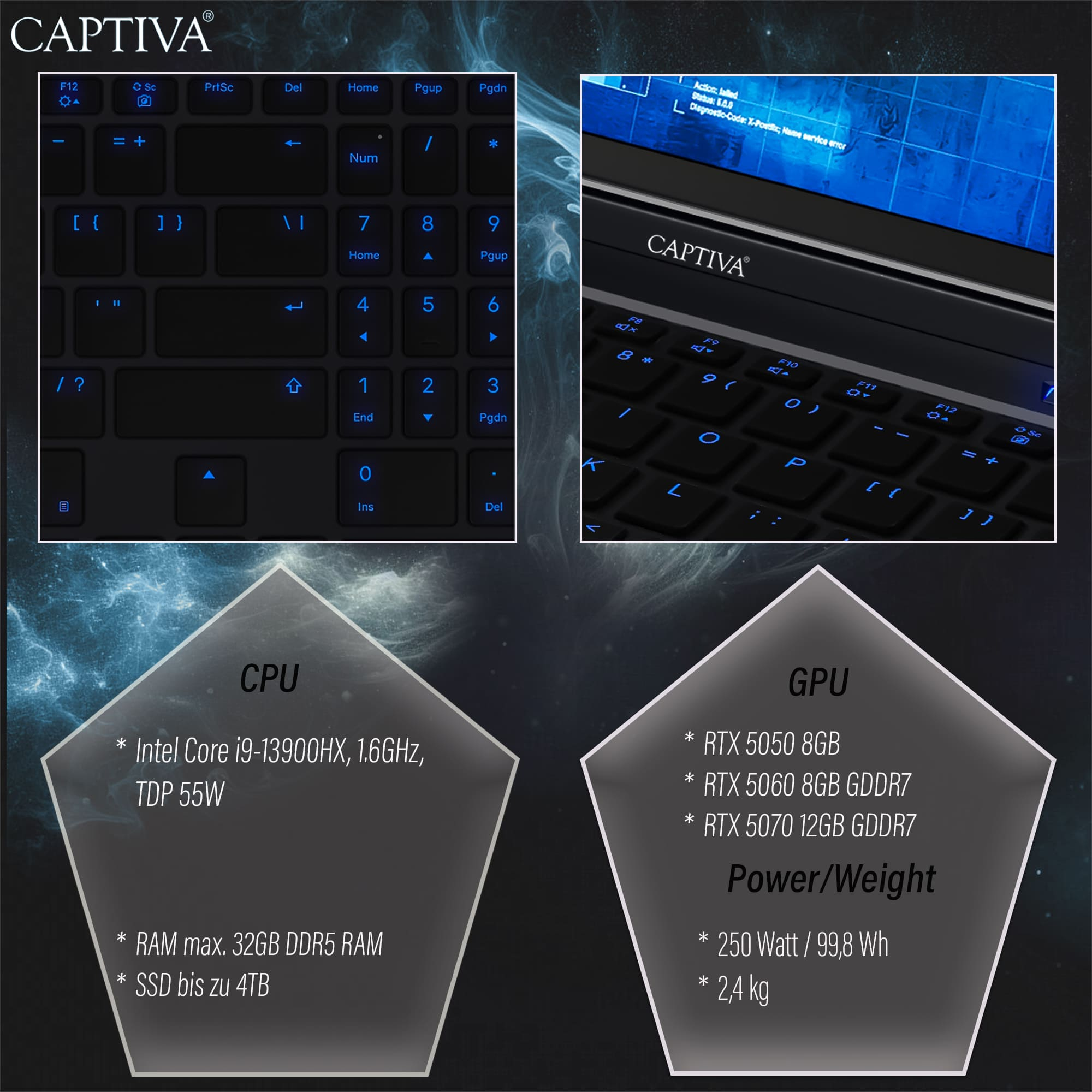 Captiva Highend Gaming I99-480GE 99480 16" Intel Core i9-14900HX 1 TB SSD Schwarz