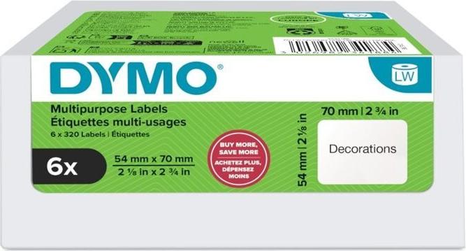 DYMO Etikettenrolle für Etikettendrucker weiß, 54,0 x 70,0 mm, 6 x 320 Etiketten (2234188)