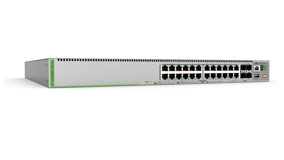 Allied Telesis AT-GS980MX/28PSM-50 Managed Switch L3, 28 Ports, PoE+, Grau