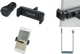 LogiLink USB-KFZ-Ladegerät & Smartphone-Halter, schwarz Universal-Smartphone-Halterung für Lüftungsschlitze, - 1 Stück (PA0203)