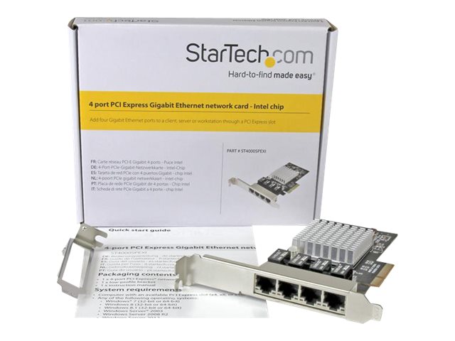 StarTech.com 4-Port PCIe Gigabit Ethernet Netzwerkkarte mit Intel I350, PCIe x4, Schwarz