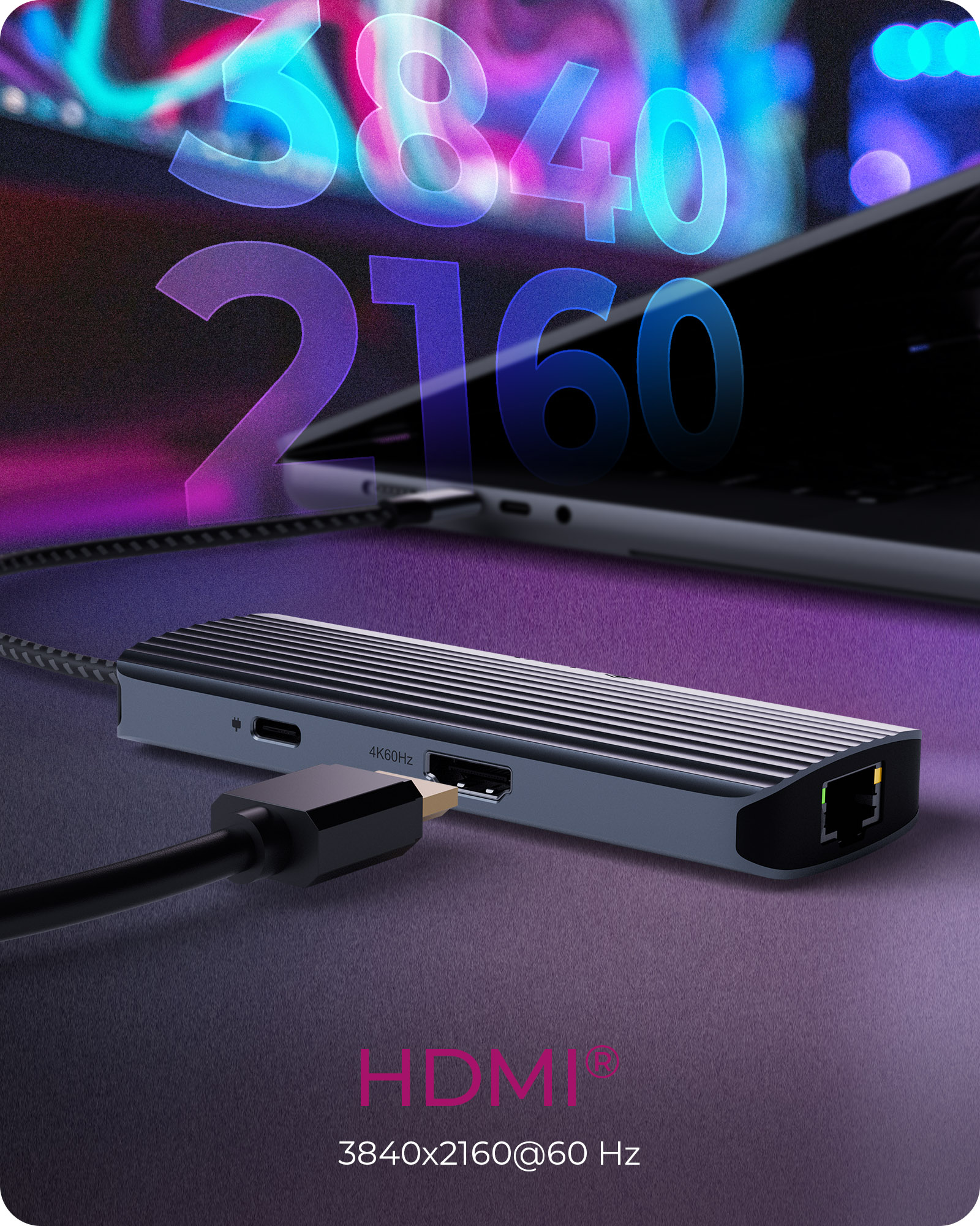 ICY BOX IB-DK4034a-CPD Dockingstation 6-in-1 USB-C HDMI 4K@60Hz 3× USB-A RJ45 100W PD Schwarz/Silber