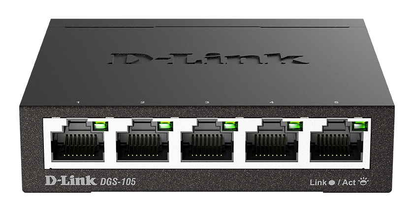D-Link DGS-105 Gigabit Ethernet Switch 5-Port 10/100/1000 Desktop Schwarz