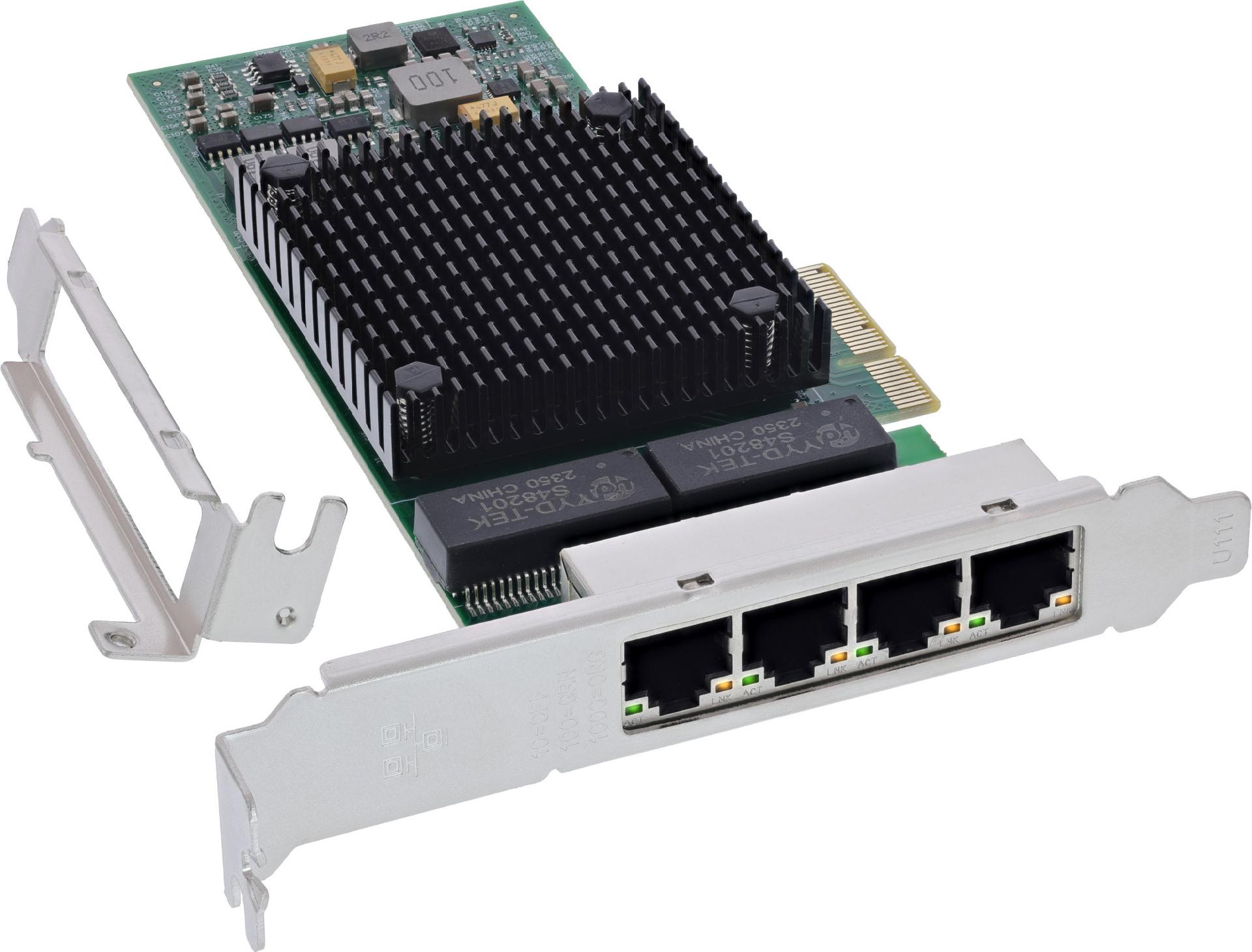 InLine 51127E Quad Gigabit Netzwerkkarte 4x RJ45 1 Gb/s PCIe x4 Schwarz, Silber