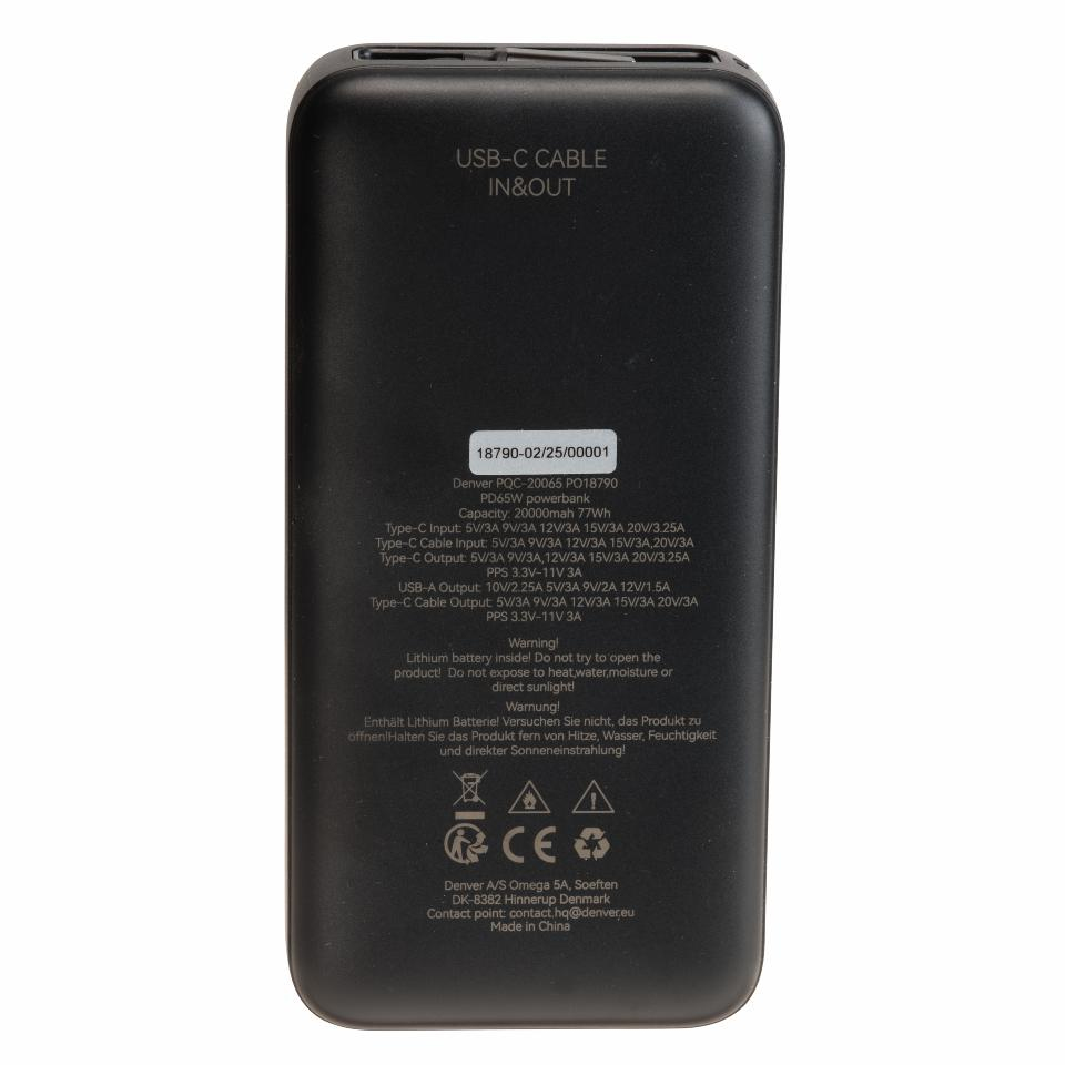 Denver PQC-20065 Powerbank 20000 mAh 65 W Schwarz