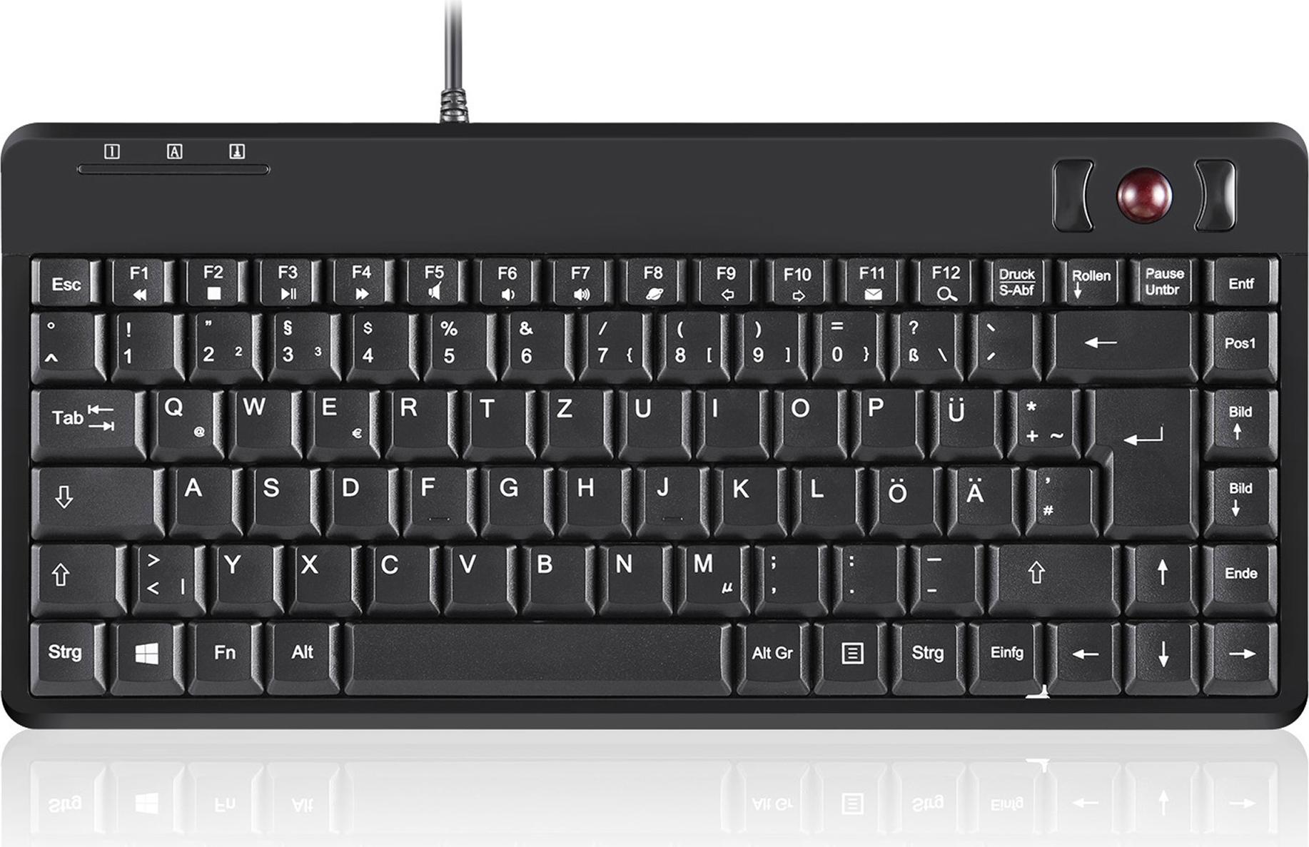 Perixx PERIBOARD-505H Plus USB-Tastatur mit optischem Trackball Deutsch Piano Black