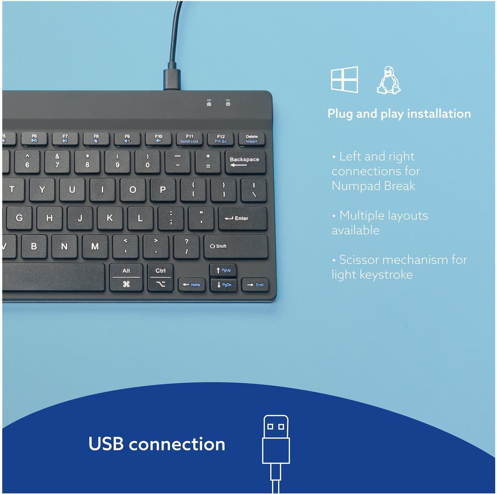 R-Go Ergonomische Tastatur Compact Break QWERTZ Deutsch Schwarz