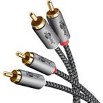 Goobay 65293. Anschluss 1: 2 x RCA, Steckverbinder 1 Geschlecht: Männlich, Anschluss 2: 2 x RCA, Steckverbinder 2 Geschlecht: Männlich, Kabelmaterial: Kupfer, Beschichtung Steckerkontakte: Gold, Magnetisch abgeschirmt, AWG Kabelgröße: 28, Kabellänge: 2 m, Produktfarbe: Grau (65293)