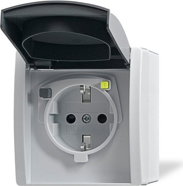 Busch-Jaeger 3120 EWB-53. Buchsen-Typ: Typ F, Temperaturbereich in Betrieb: -25 - 40 °C, Zertifizierung: CE. Produktfarbe: Grau, Weiß, Internationale Schutzart (IP-Code): IP44. Ausgangsspannung: 230 V, Ausgangsstrom: 16 A (3116-0-0664)