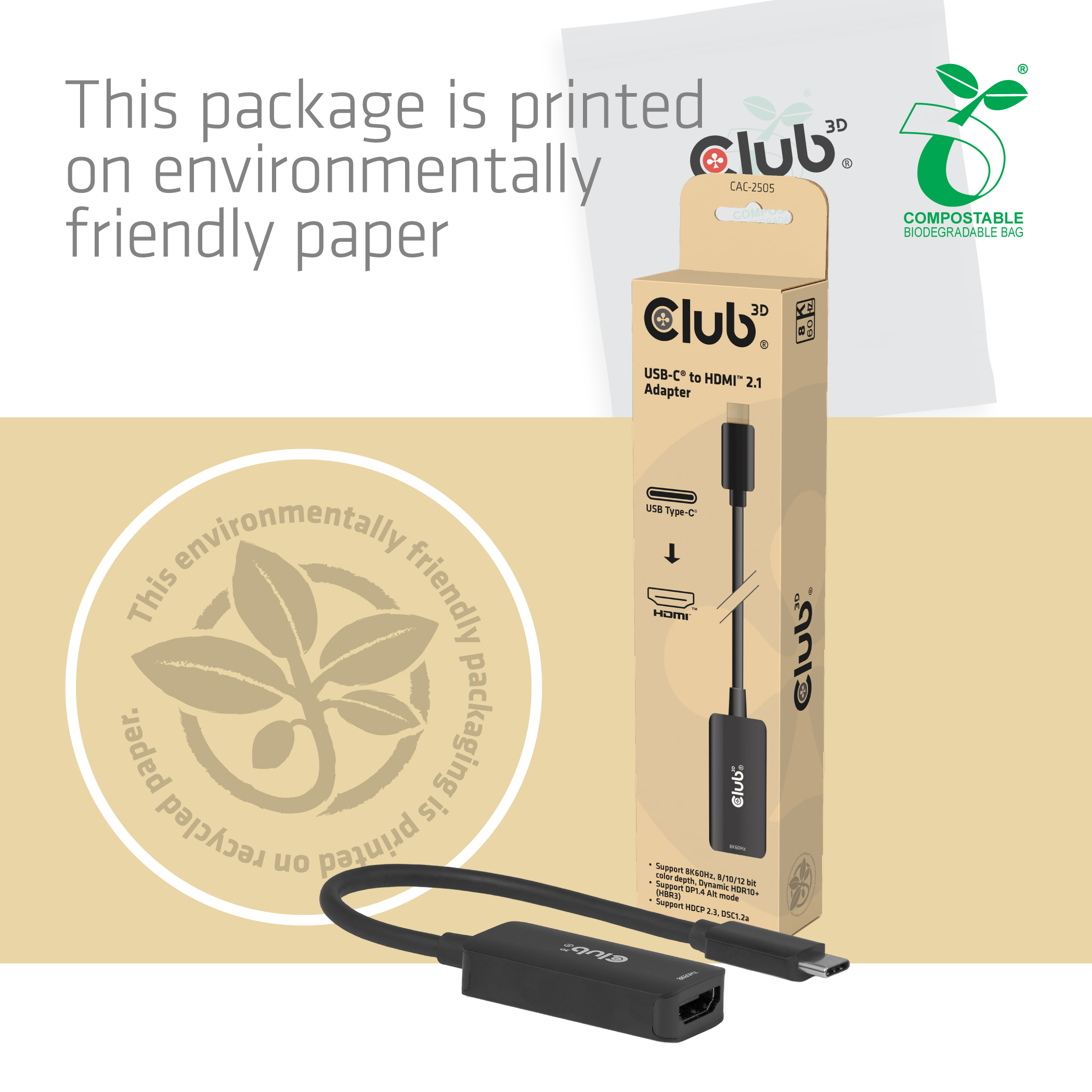 Club3D CAC-2505 USB Typ-C auf HDMI 2.1 Adapter 8K60Hz Schwarz