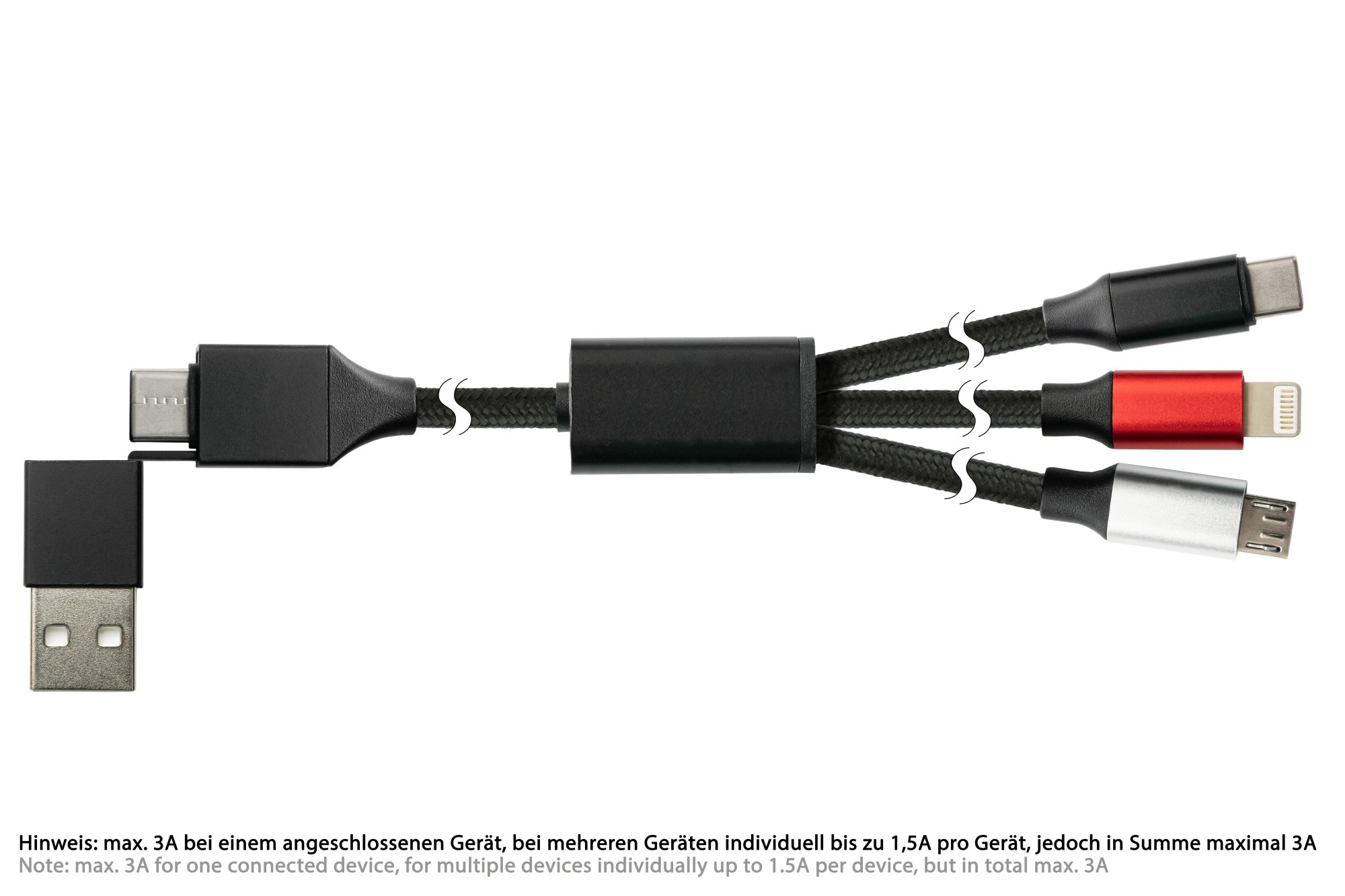 Python PY-USB001S USB 6-in-1 Ladekabel 1,2 m USB-A/USB-C auf USB-C/Micro-USB B/Lightning Schwarz