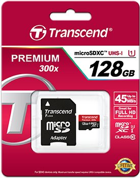 Transcend Premium Flash-Speicherkarte (microSDXC-an-SD-Adapter inbegriffen) (TS128GUSDU1)