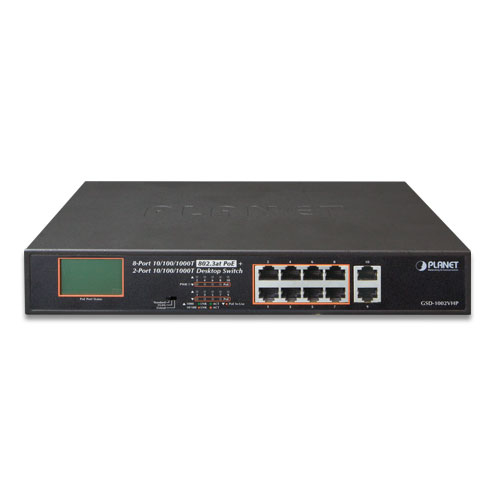 Planet GSW-1820VHP 16-Port Gigabit PoE+ Switch 300 W mit 2 SFP und LCD PoE-Monitor Schwarz