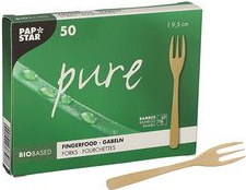PAPSTAR Fingerfood-Gabeln "pure", 95 mm, natur aus Bambus, biologisch abbaubar und kompostierbar, - 1 Stück (88978)