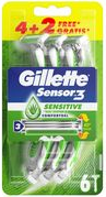 Gillette Einwegrasierer Sensor3 Sensitive 4+2 GRATIS mit 3 Hautsensor-Klingen, bis zu 10x wiederverwendbar - 1 Stück (7702018490547)