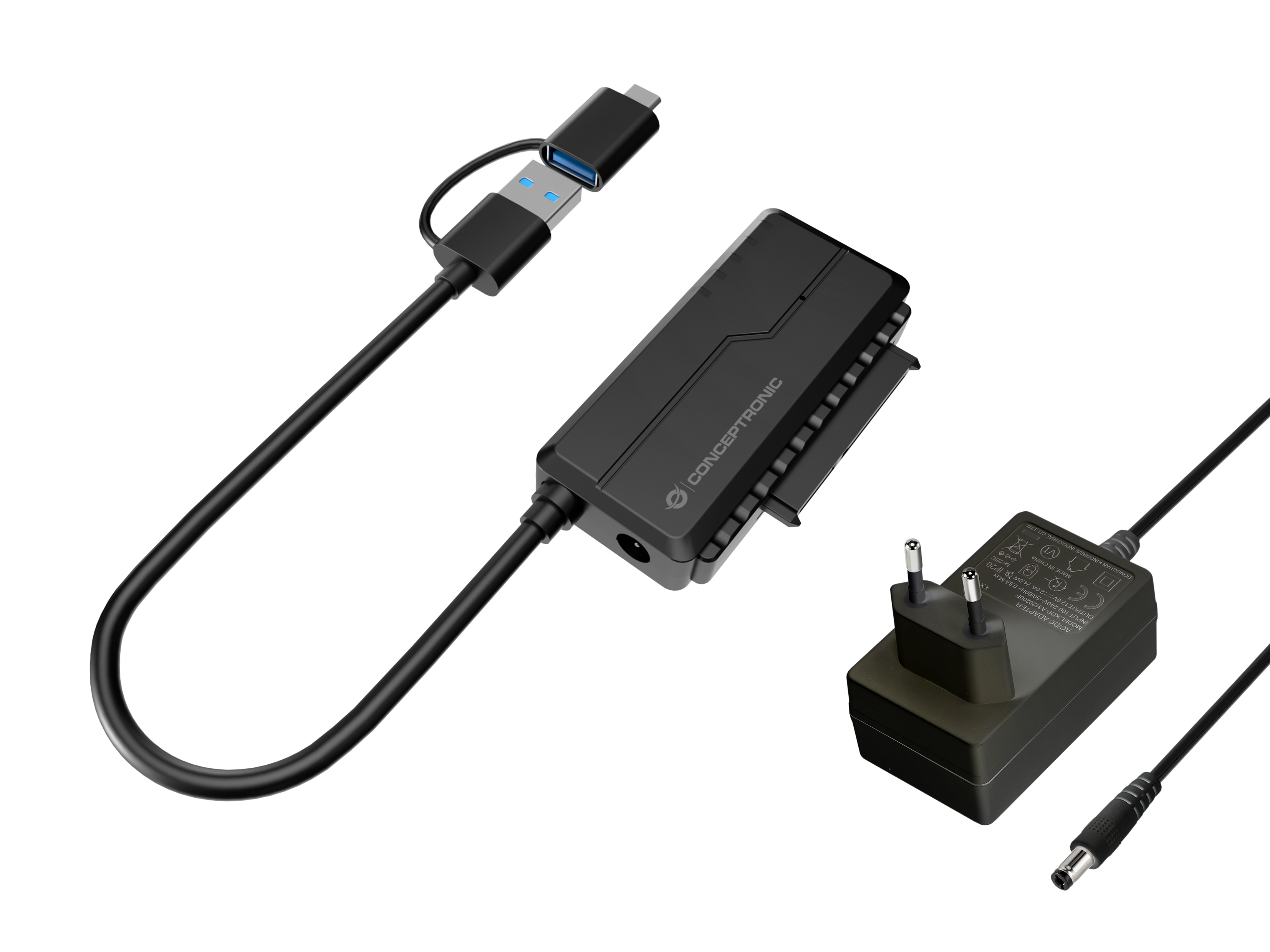 Conceptronic ABBY21B USB 3.0 SATA-Adapter mit Netzteil für 2,5"/3,5" HDD/SSD Schwarz