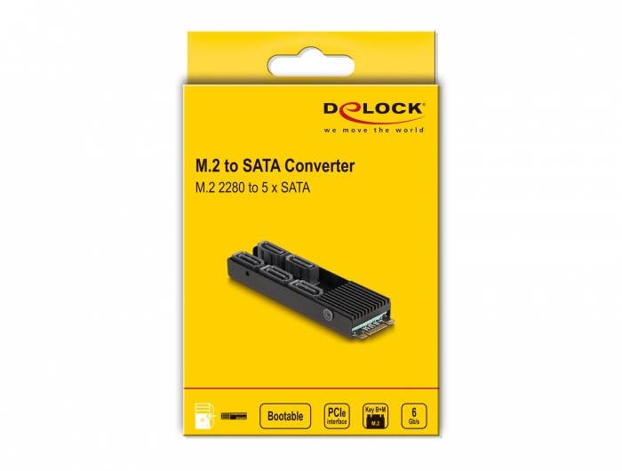 Delock Schnittstellenadapter M.2 2280 Key B+M zu 5x SATA 6Gb/s mit Kühlkörper Schwarz