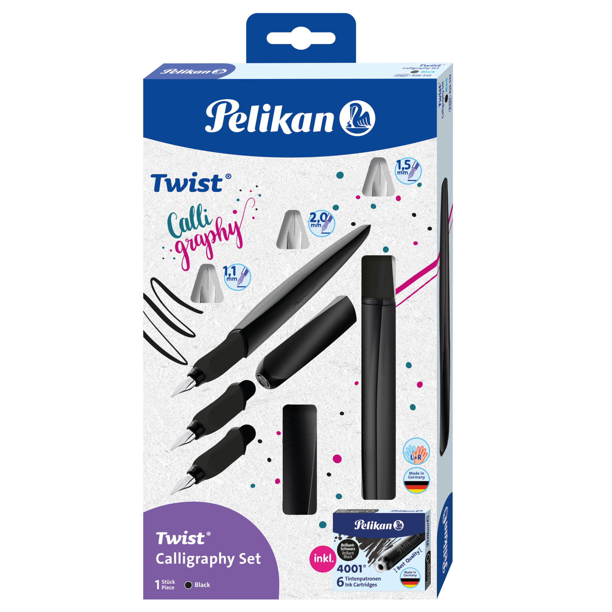 Pelikan Twist Calligraphy Set Füllfederhalter 1,1/1,5/2,0 mm Schwarz