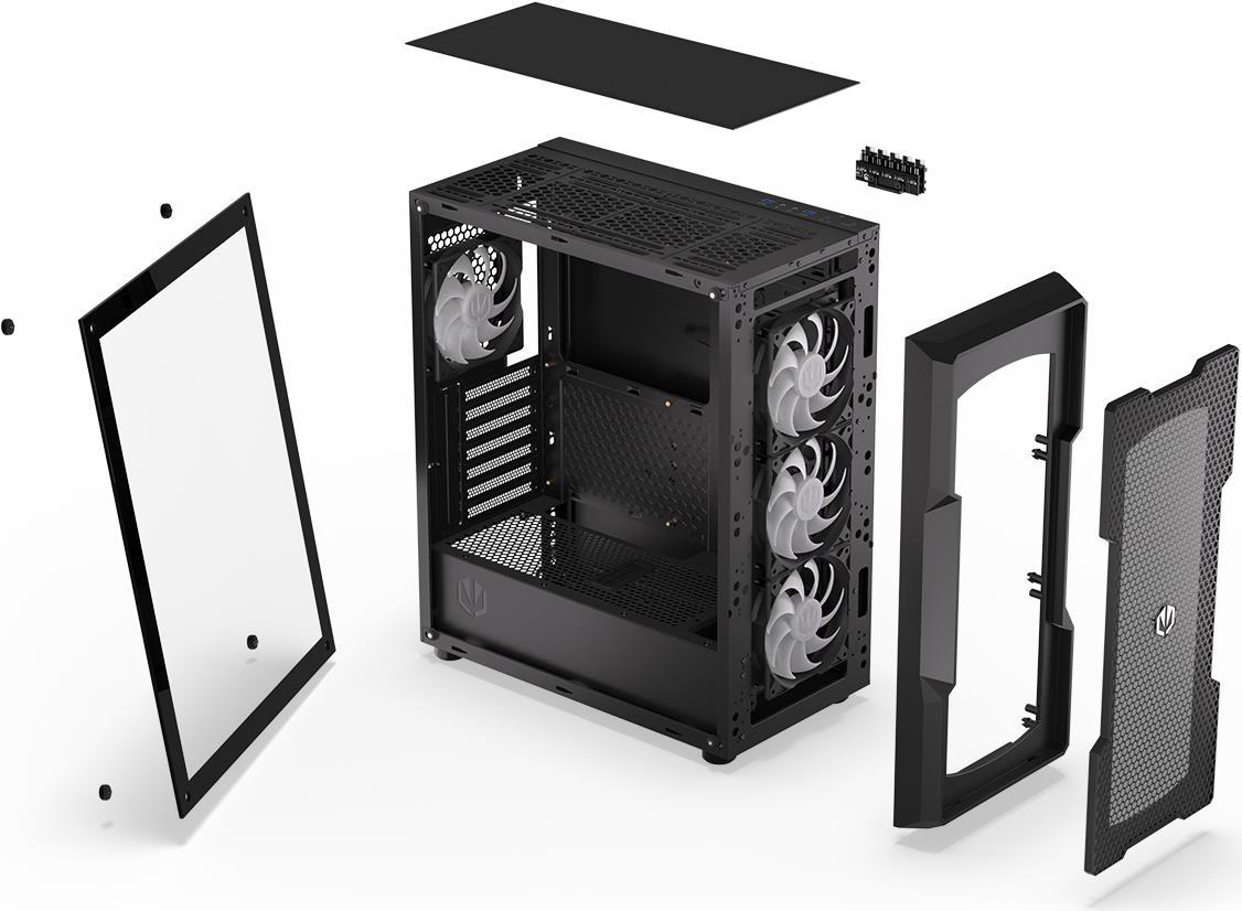 Endorfy Regnum 400 ARGB Tower-Gehäuse ATX mit Temperglasfenster Schwarz