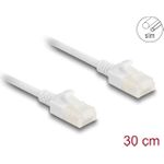 Delock RJ45 Netzwerkkabel Cat.6A Stecker zu Stecker mit robuster Rastnase Industrietauglich U/UTP Slim 0,3 m weiß (80357)