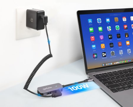Manhattan USB-C Dock/Hub 130707 HDMI USB-A USB-C Power Delivery 100 W Space-grau