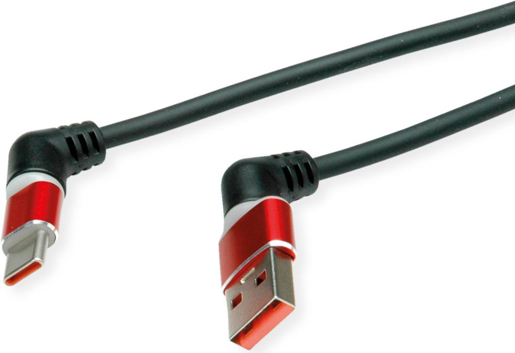 ROLINE USB 2.0 Kabel, Typ-C - Typ-A, ST/ST, 360° Rotation, schwarz / rot, 1 m (11.02.8345)