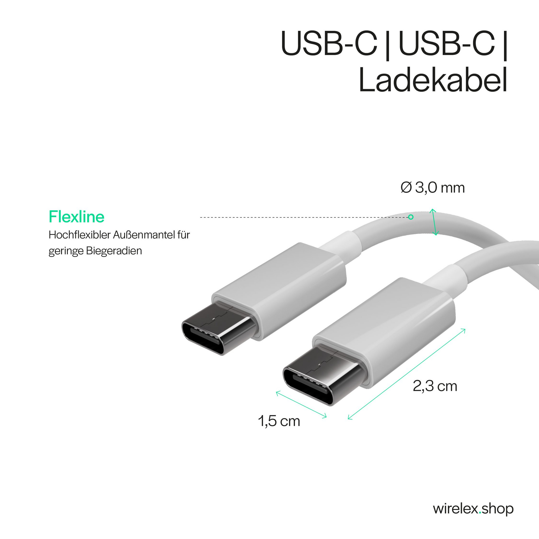 S/CONN maximum connectivity Flexline USB-C auf USB-C Lade-Sync Kabel USB 2.0 60W 0,5 m Weiß