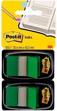 3M Post-it Index, grün, schmal, 2 x 50 Haftstreifen Maße: 25,4 x 43,2 mm, im Einwegspender - 2 Stück (680-GN2)