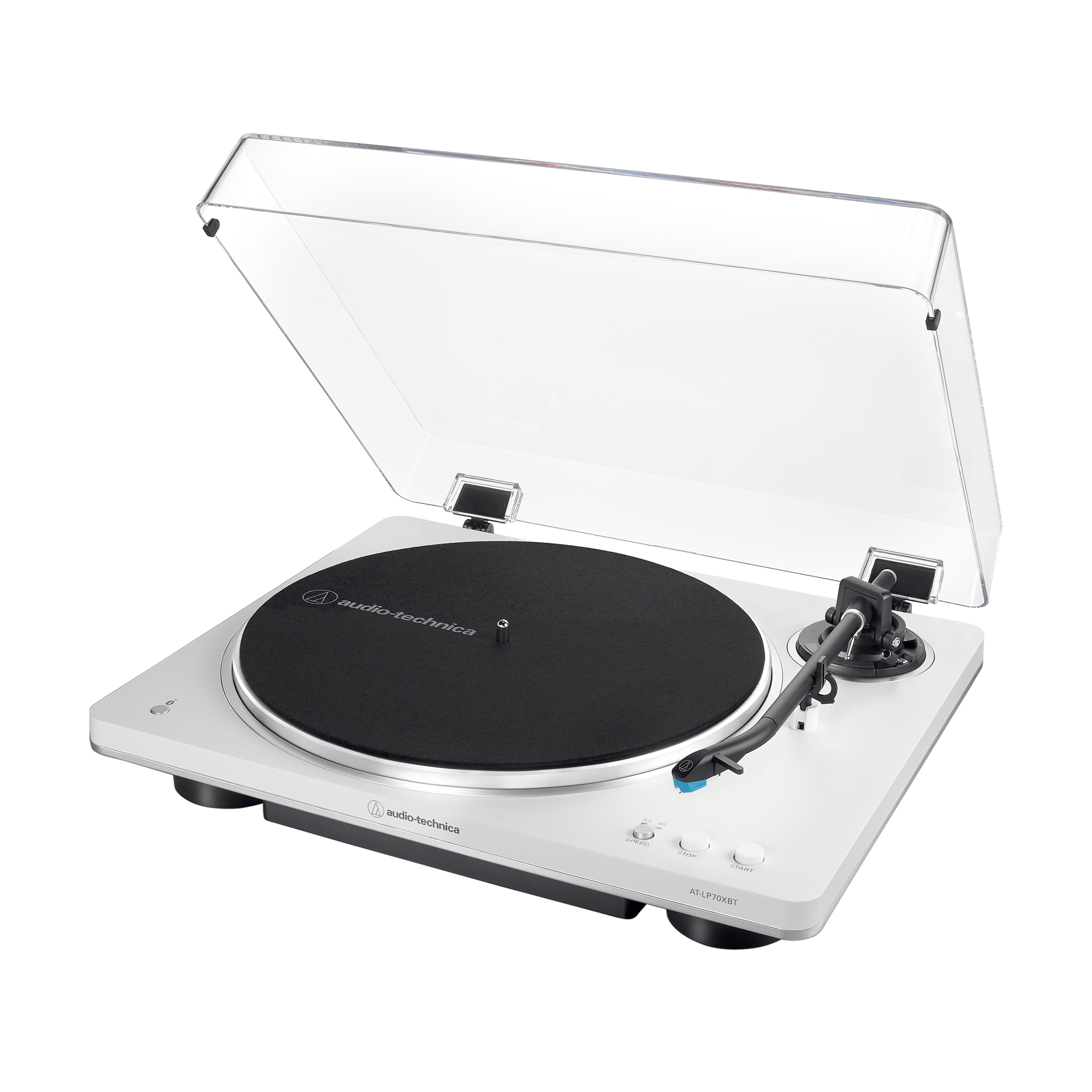 Audio-Technica AT-LP70XBTWS Plattenspieler Riemenantrieb Vollautomat Bluetooth Integrierter Phono-Vorverstärker Silber, Weiß