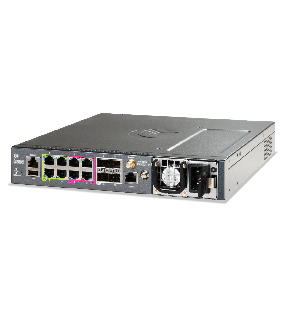 Cambium Networks cnMatrix TX2012R-P 12-Port Managed Switch L2/L3 8x Gigabit Ethernet PoE bt 4x SFP+ 10"
