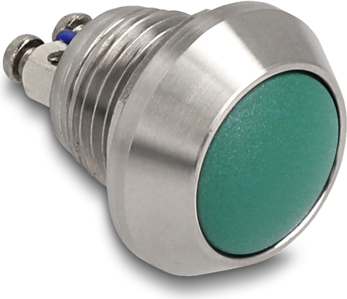 Delock Drucktaster zum Einbau 12mm 2 x Schraubklemme grun (22034)