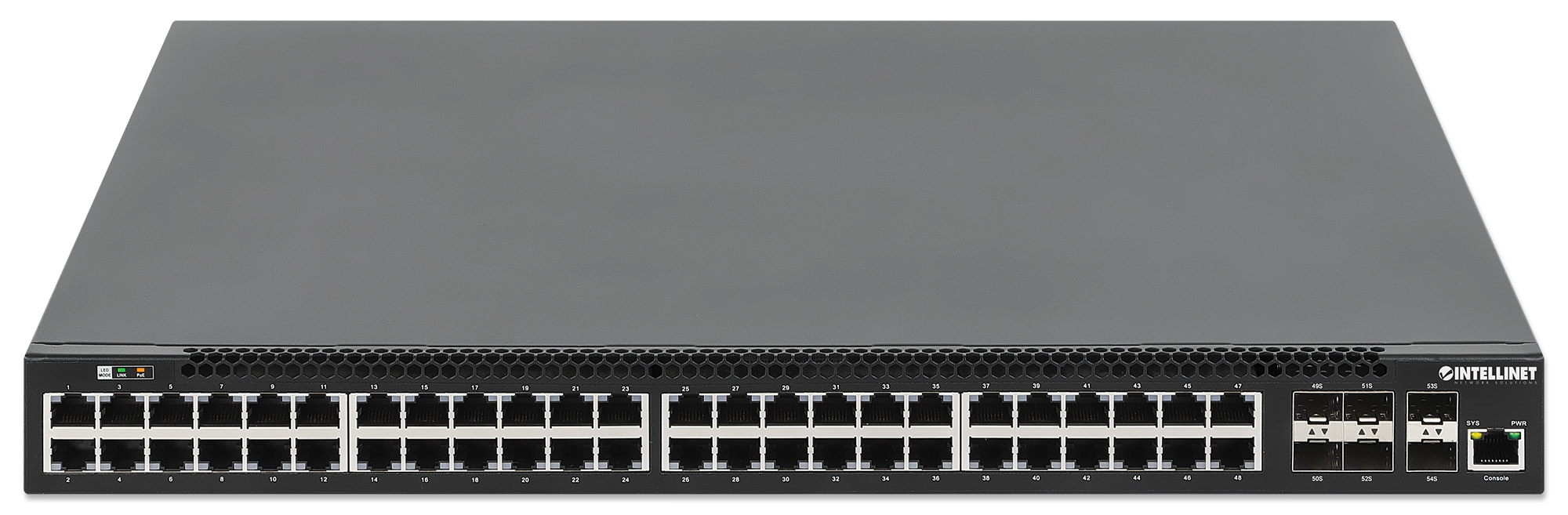 Intellinet 54-Port PoE+ L3 Managed Switch 6x10GbE 850W Schwarz