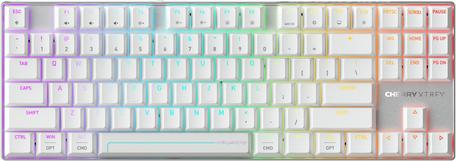 Cherry MX 8.2 Pro TMR Wireless Gaming-Tastatur TKL US International Silber/Weiß