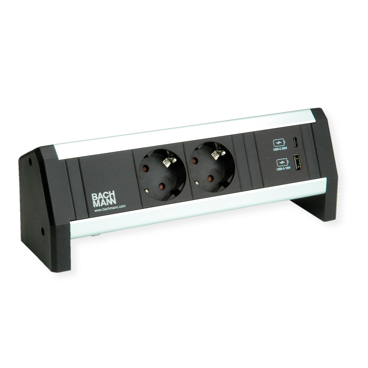 Bachmann DESK Steckdosenleiste 2x Schutzkontakt 1x USB A&C 22W GST18 Silber