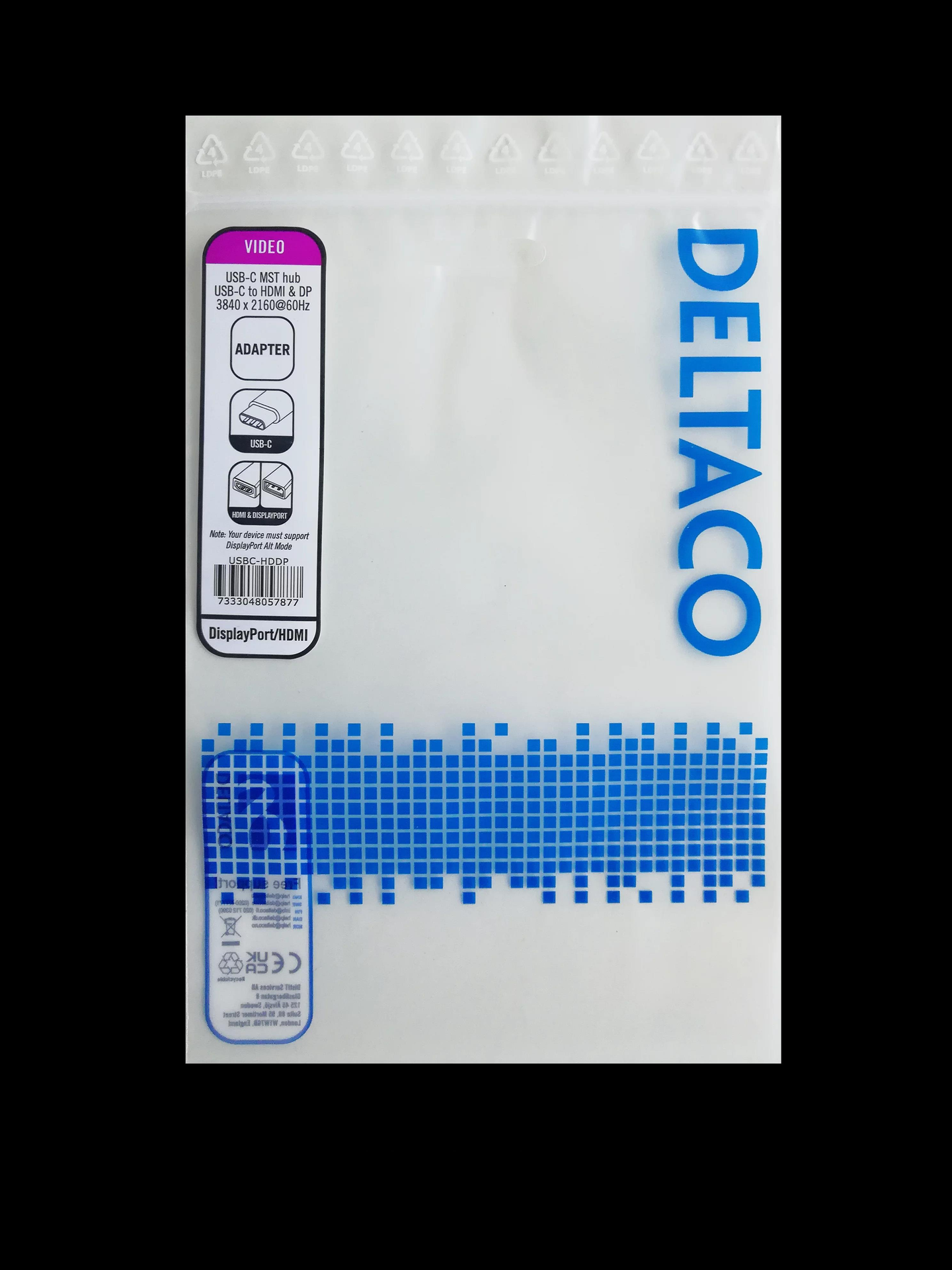 Deltaco USBC-HDDP Videokabel-Adapter 0,1 m USB Typ-C HDMI + DisplayPort Schwarz