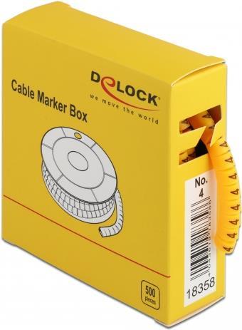 DeLOCK Cable Marker Box, No. 4 - Leitungs- / Kabel-Marker (vorgedruckt) - Gelb (Packung mit 500) (18358)