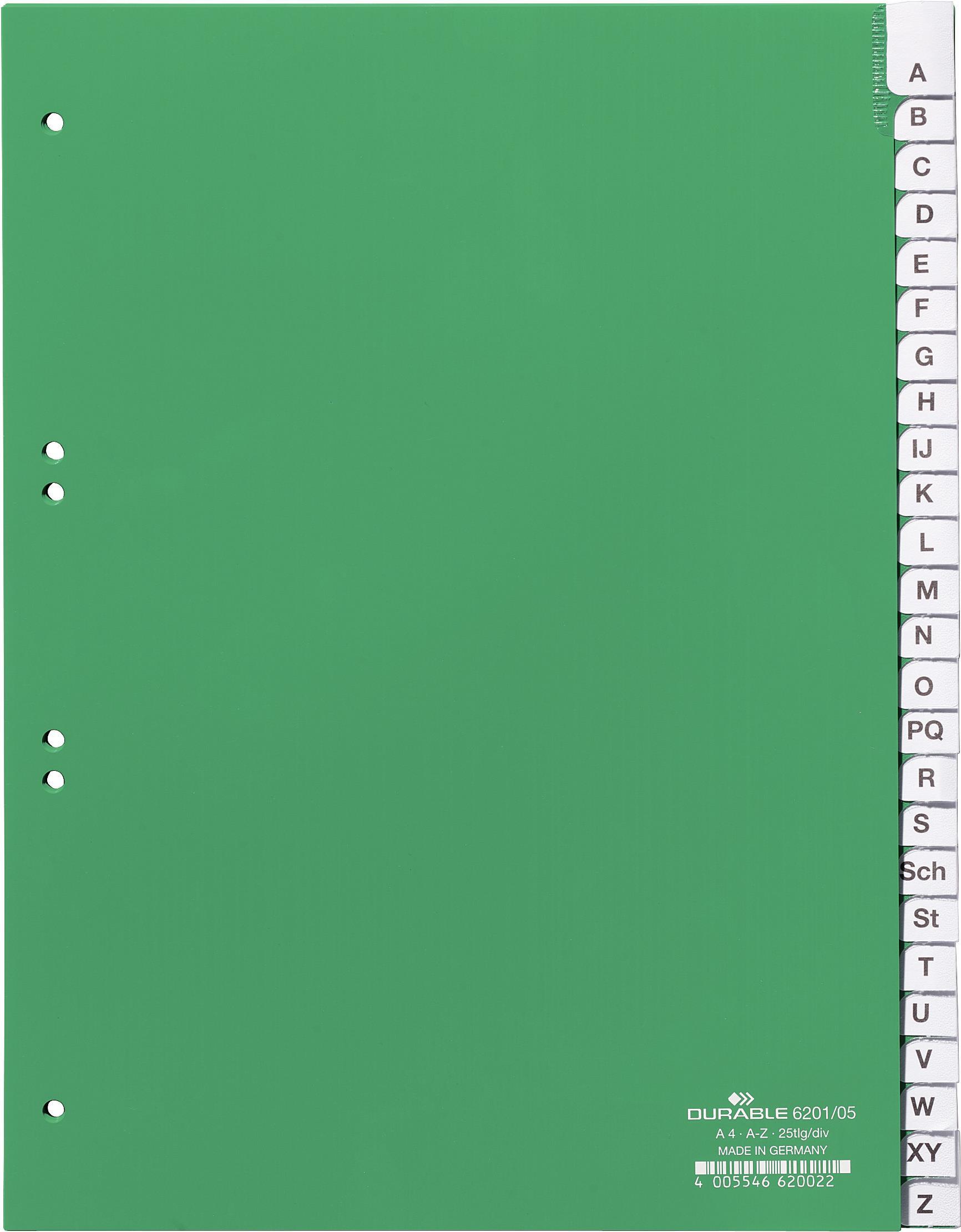 DURABLE Register, Kst., A-Z, A4, vo.Höhe, 25Bl., grün 1 Stück (620105)