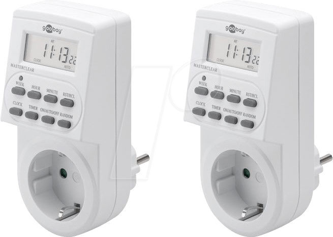 Goobay Digitale Zeitschaltuhr, 2 Stück, Weiß - präzise und komfortable Steuerung von elektronischen Geräten (55543)