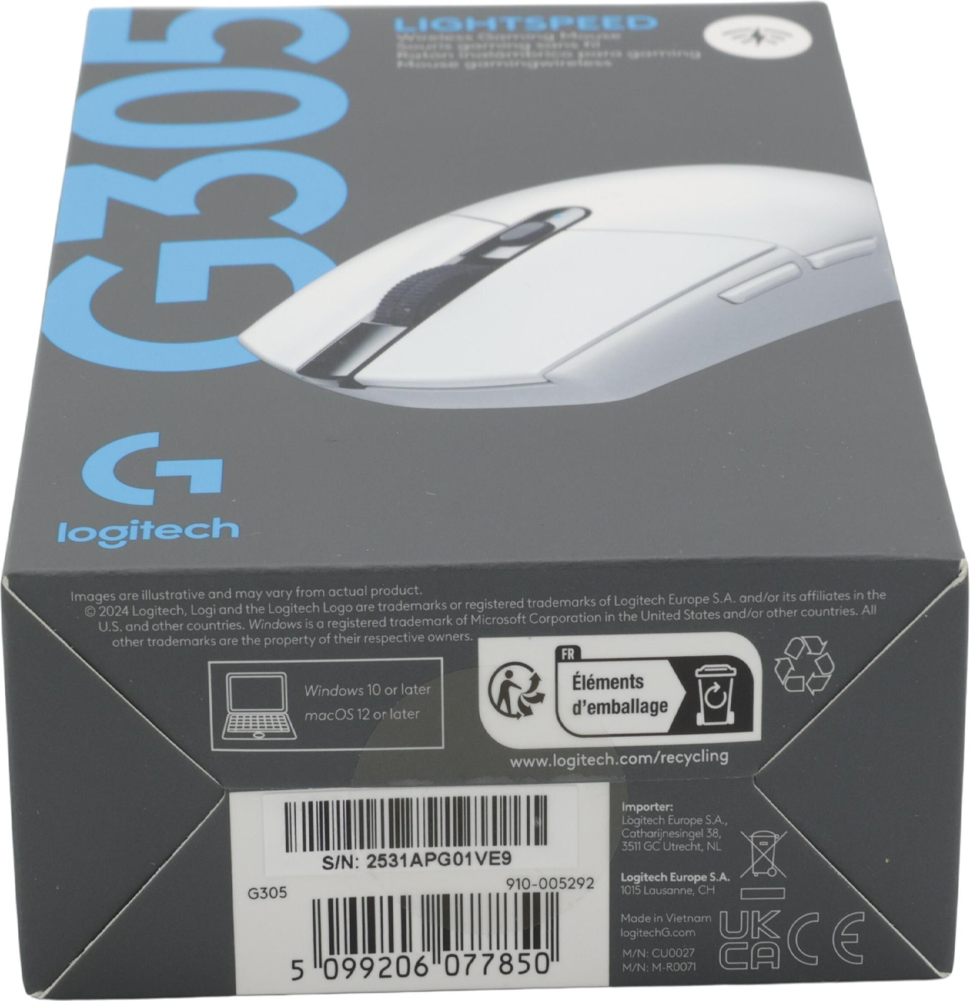 Logitech G G305 Kabellose Gaming-Maus 2.4 GHz USB 6 Tasten Weiß