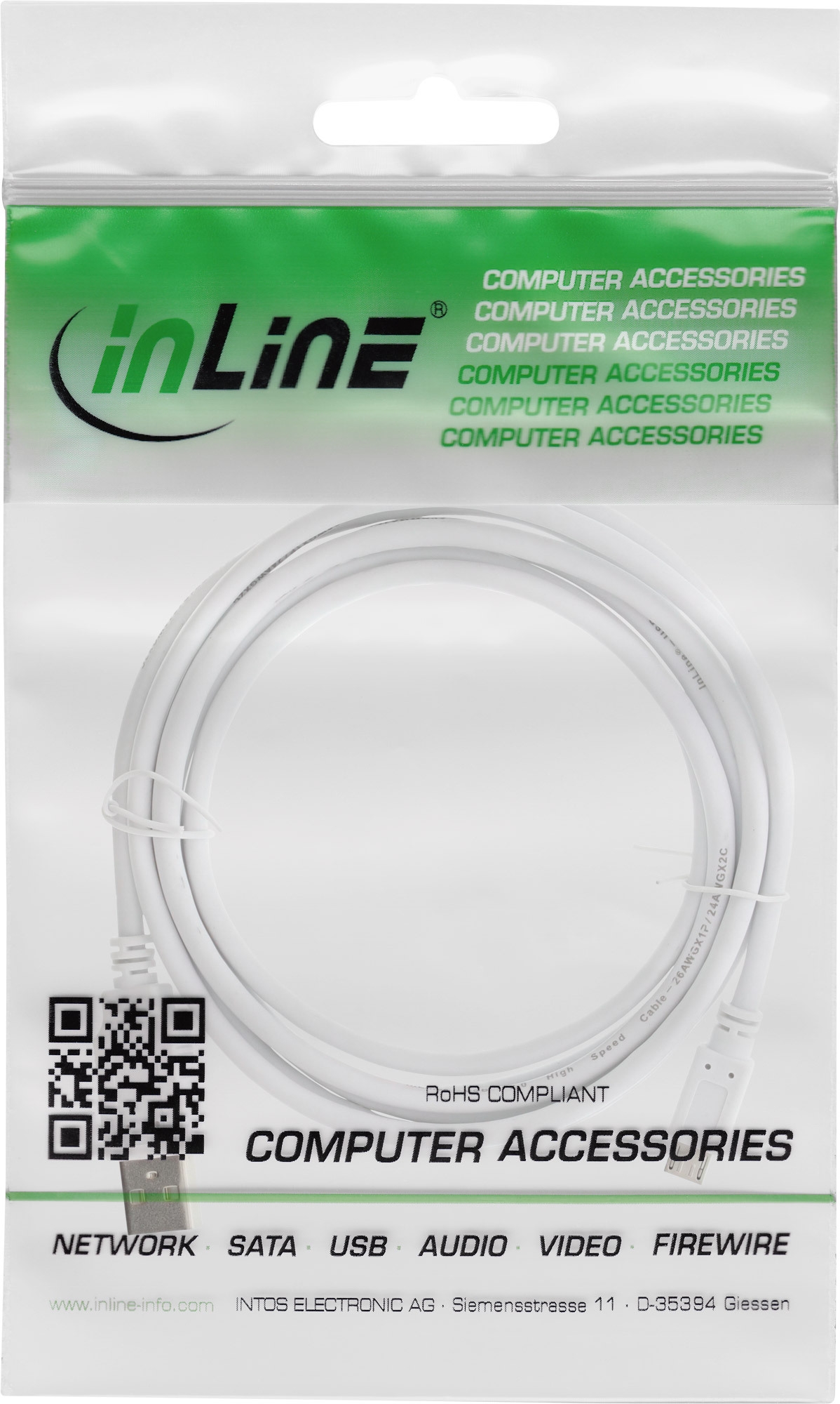 InLine Micro-USB 2.0 Kabel USB-A Stecker an Micro-B Stecker 1,5 m Weiß