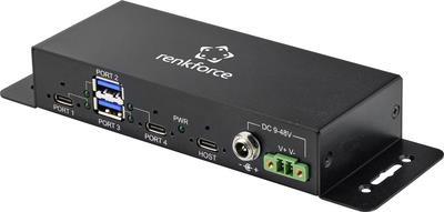 Renkforce RF-4679566 2+2 Port USB 3.0-Hub Metallgehäuse, zur Wandmontage Schwarz (RF-4679566)