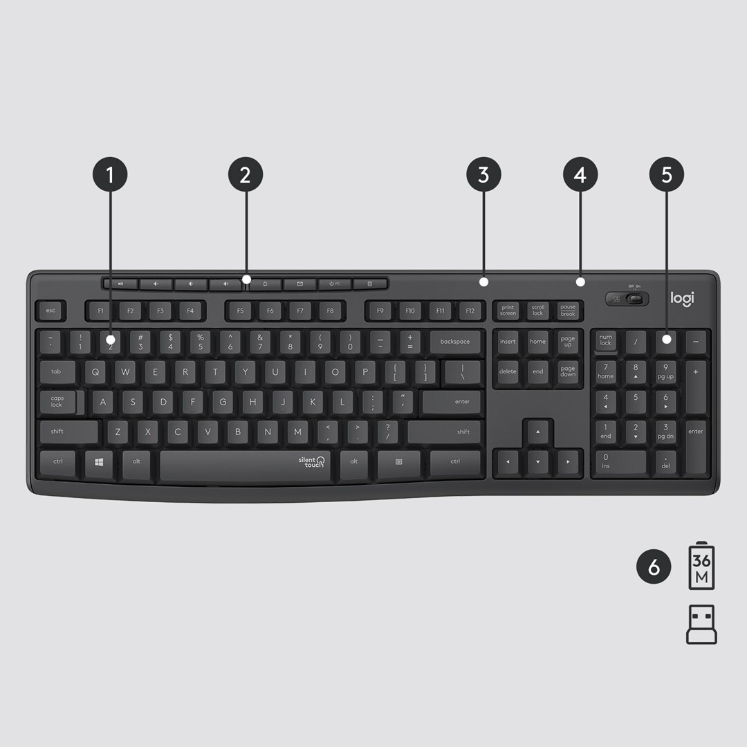 Logitech MK295 Silent Kabelloses Tastatur- und Maus-Set 2,4 GHz US International Graphite