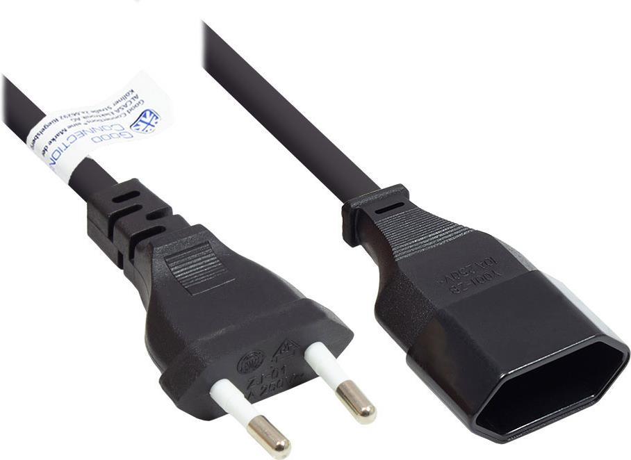 Euro-Verlängerung Euro-Stecker Typ C (gerade) an Euro-Buchse (gerade), schwarz, 0,75 mm², 0,2 m, Good Connections® (P0300-S002)