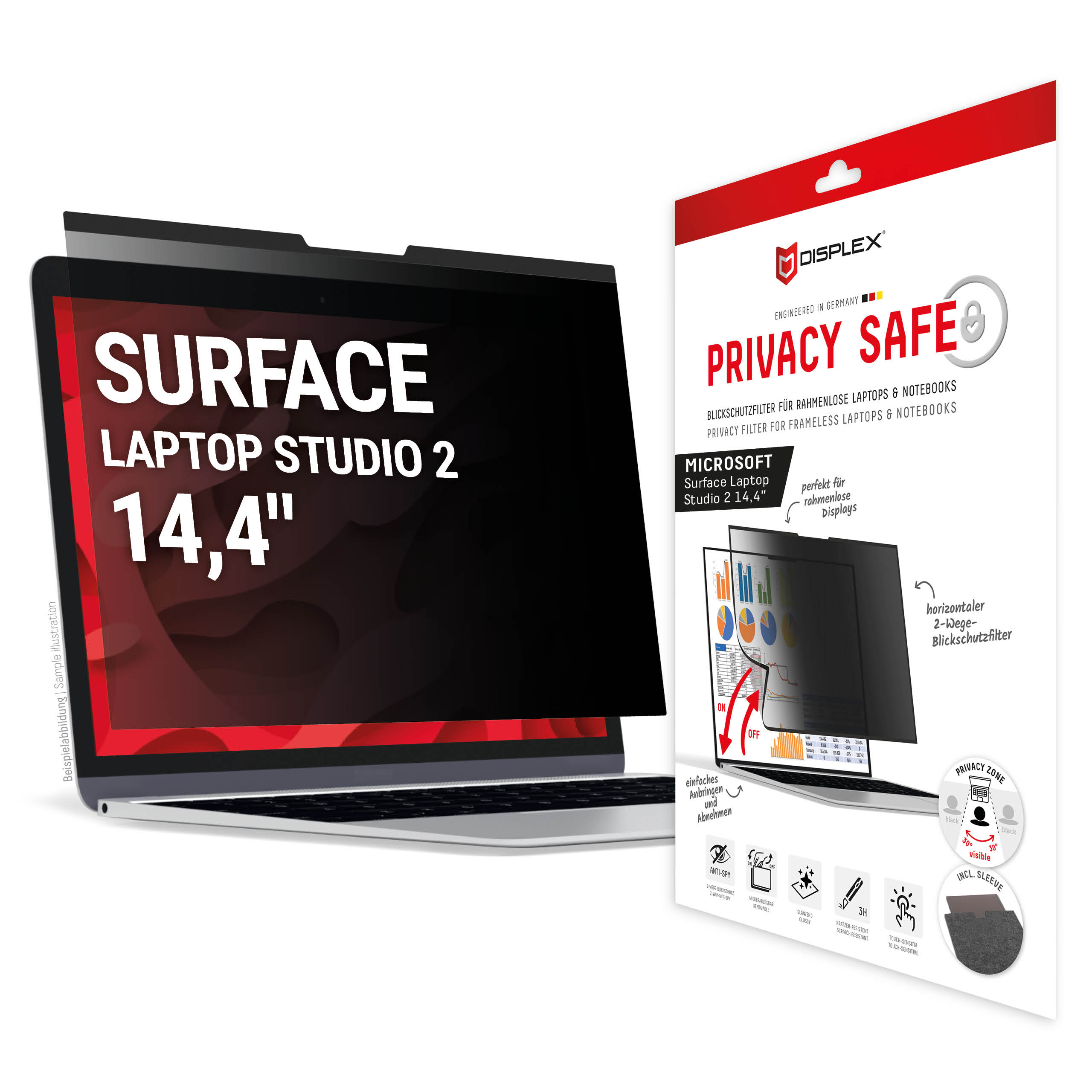 E.V.I. DISPLEX Privacy Safe MS Surface Laptop Studio 2 14.4" Blickschutzfilter Schwarz