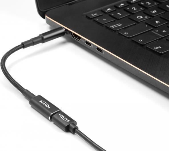 Delock Netzteil 24 pin USB-C (W) zu Gleichstromstecker 5,5 x 2,5 mm (M) gewinkelt (60040)