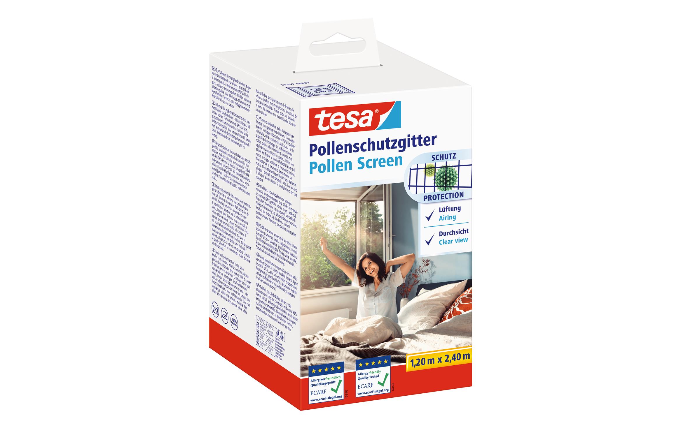 tesa Pollenschutzgitter für Fenster 1,20 m x 2,40 m Anthrazit-Transparent