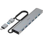 Hama USB-Hub, 7 Ports, USB 3.2 Gen1, 5 Gbit/s, inkl. USB-C-Adapter und Netzteil (00200137)