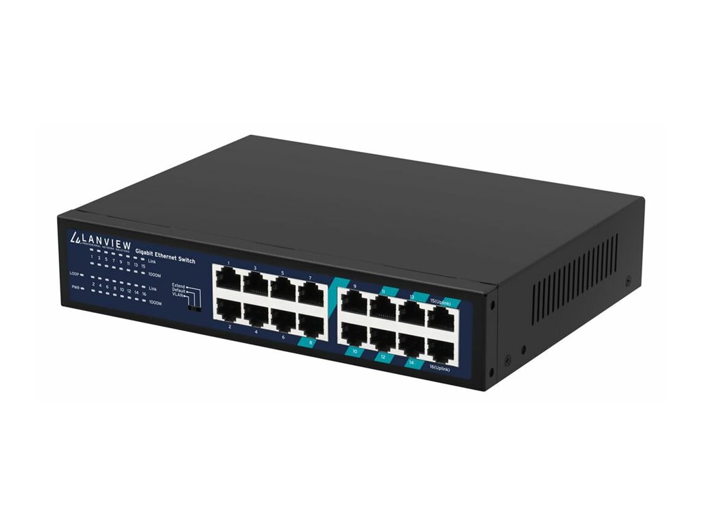 Lanview LVN-1U-16PORT-1G Gigabit Ethernet Switch 16 Ports Schwarz